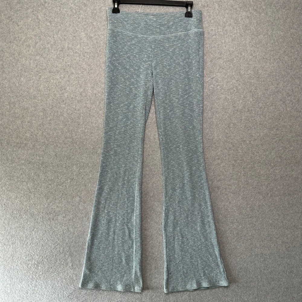 Abercrombie & Fitch Cozy Rib Marled Blue Knit Flare Pants High Rise Lounge XS